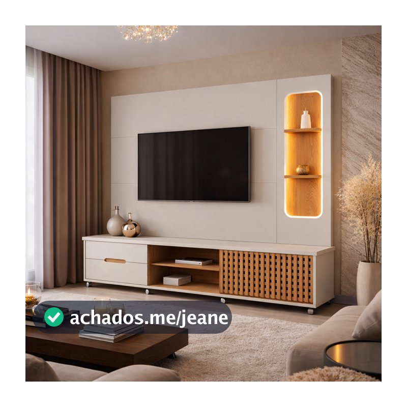"Black Friday Estante Home Rack Sala de Luxo Brise 2,10m Lukaliam Móveis Para TV até 70"  C/ Led no Nicho