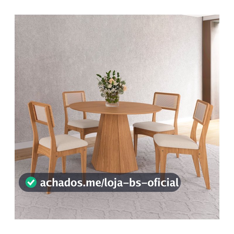 Conjunto Sala de Jantar Mesa Lisboa Hexagonal com 4 Cadeiras Palha Sintética 100% MDF