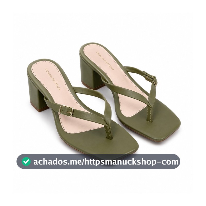 Sandália Feminina Salto Bloco 6,5cm com Fivela Bico Quadrado Confortável Tamanco Feminino Ref 215