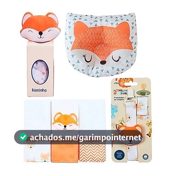 Kit Bebê Naninha Prendedor Chupeta Fralda Boca Travesseiro Anatômico Algodão 100% Algodão