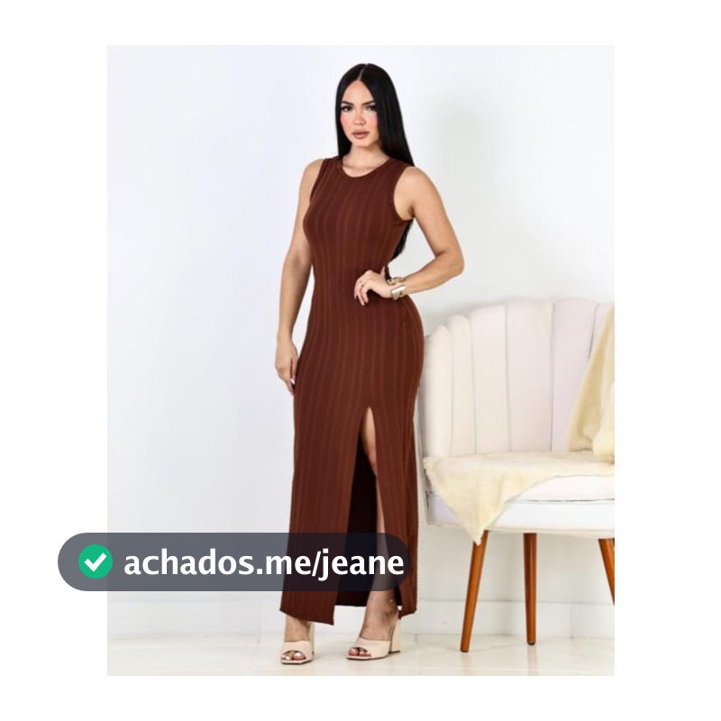 Vestido  Feminino Longo de Alça e Fenda Na Lateral Tendencia