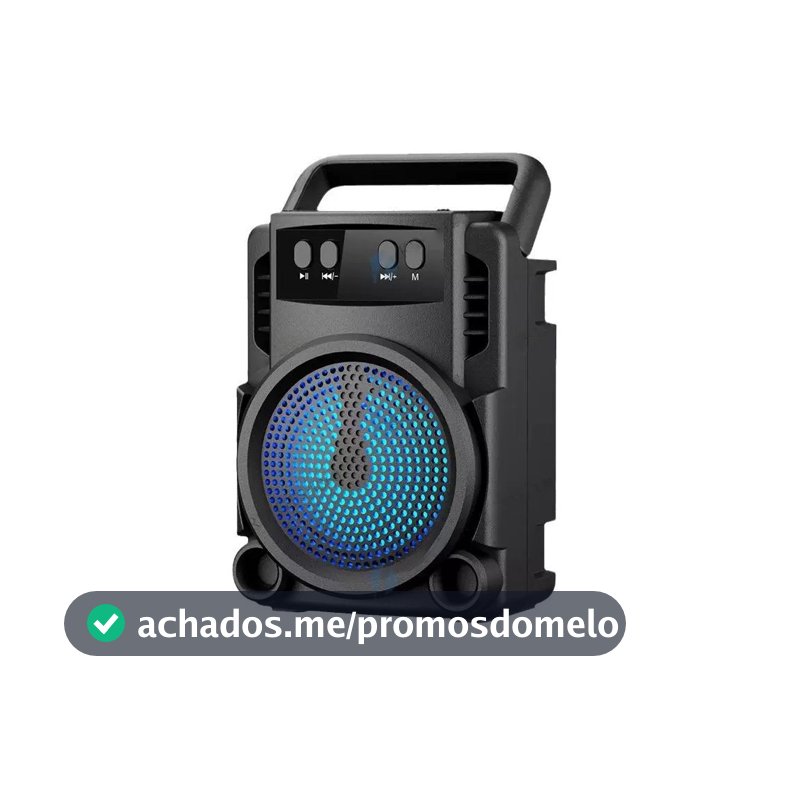 Caixa de Som Portátil Bluetooth com LED Rádio FM USB e SD