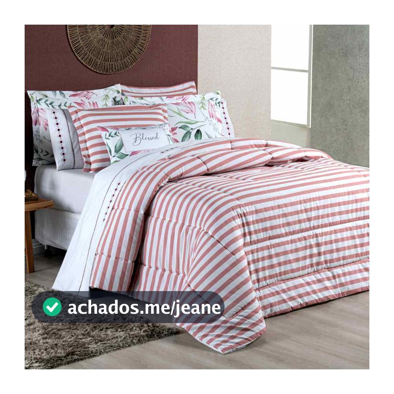 Kit Edredom Casal Queen Size Algodão Percal 180 Fios Estampado Almofada Decorativa 07 Peças Blessed