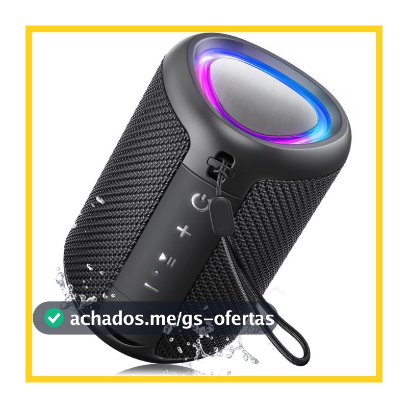 Caixa de Som Bluetooth Portátil Prova D'Água IPX5 com LED RGB TWS Som Potente Estéreo Longa Bateria