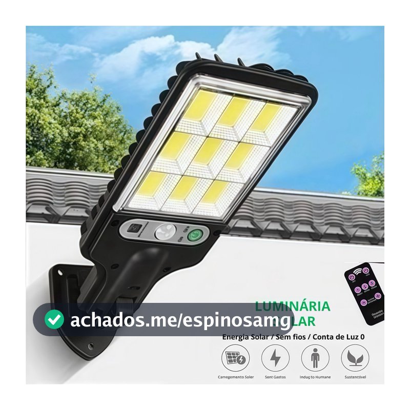 Luminária Solar Parede 108 COB Carregar LED Luz Branco frio Prova D'Água Sensor Presença 3 funções