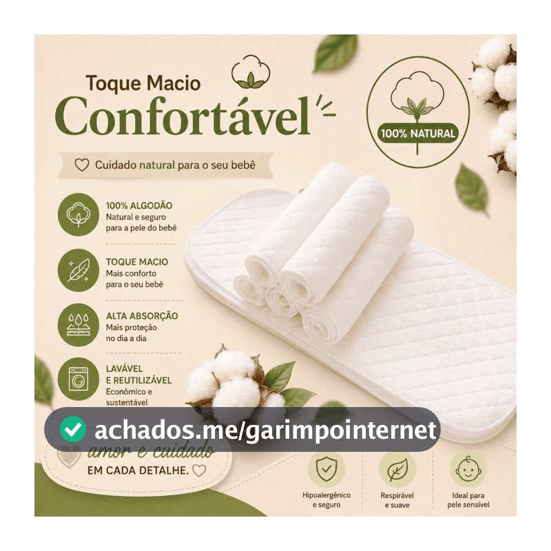 Kit com 2, 5 ou 10 Forrinhos Ecológicos Reutilizável para Fralda Ecológica - 100% Algodão