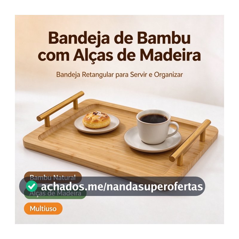 Bandeja de Bambu e Madeira com Alças Douradas -Um Design Sofisticado Adequado para Todas as Ocasiões