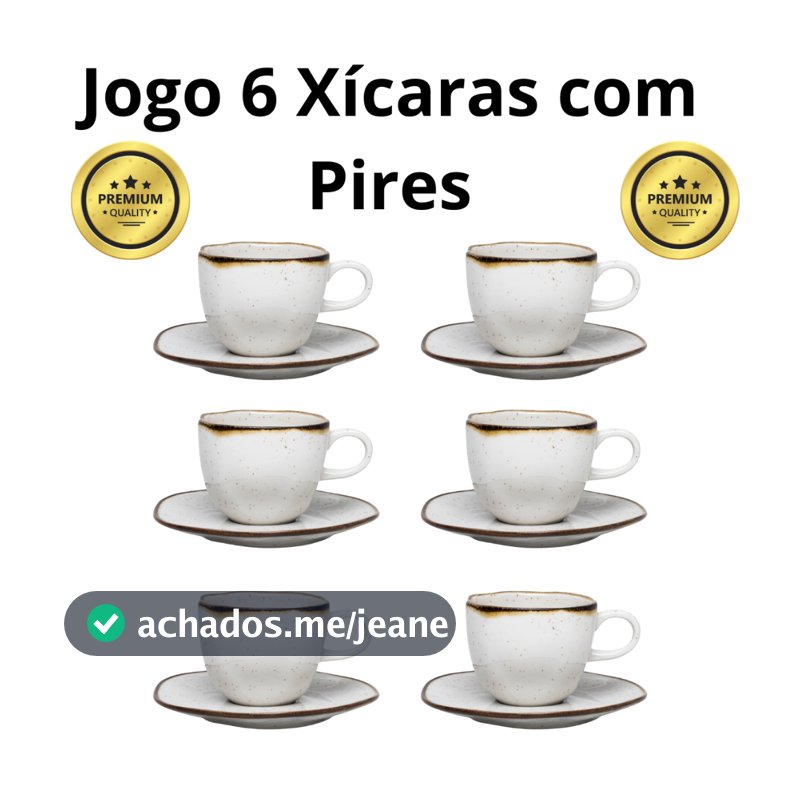 Jogo Conjunto 6 Xícaras Chá Café Com Pires Ryo Maresia Areia 220ml Oxford Porcelanas