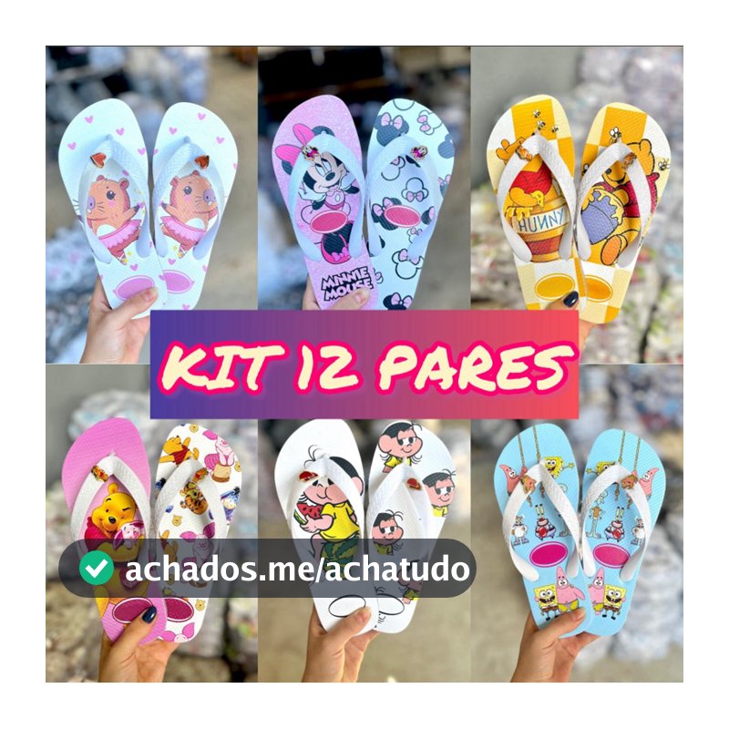 KIT Chinelo Feminino Adulto 12 Pares