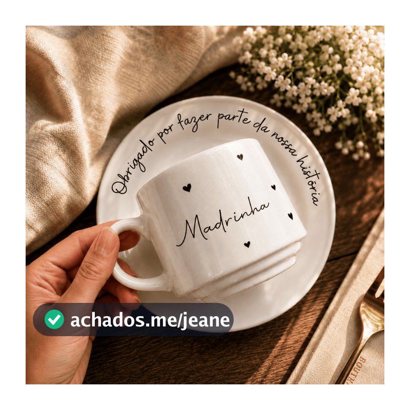 Xícara de Porcelana + Pires Convite Casamento para Padrinhos e Pais dos Noivos