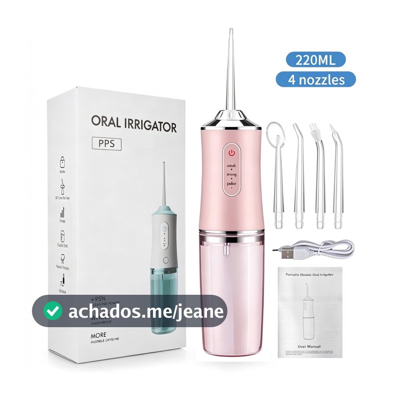 Irrigador Oral Portátil Limpeza Profunda Jato de Água Elétrico + 4 Bicos Substituíveis Recarregável