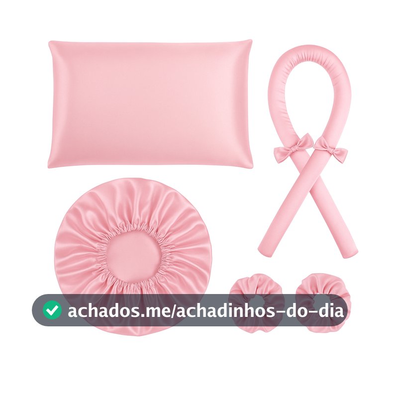 kit cetim anti frizz touca cetim + modelador sem calor curling rod + fronha