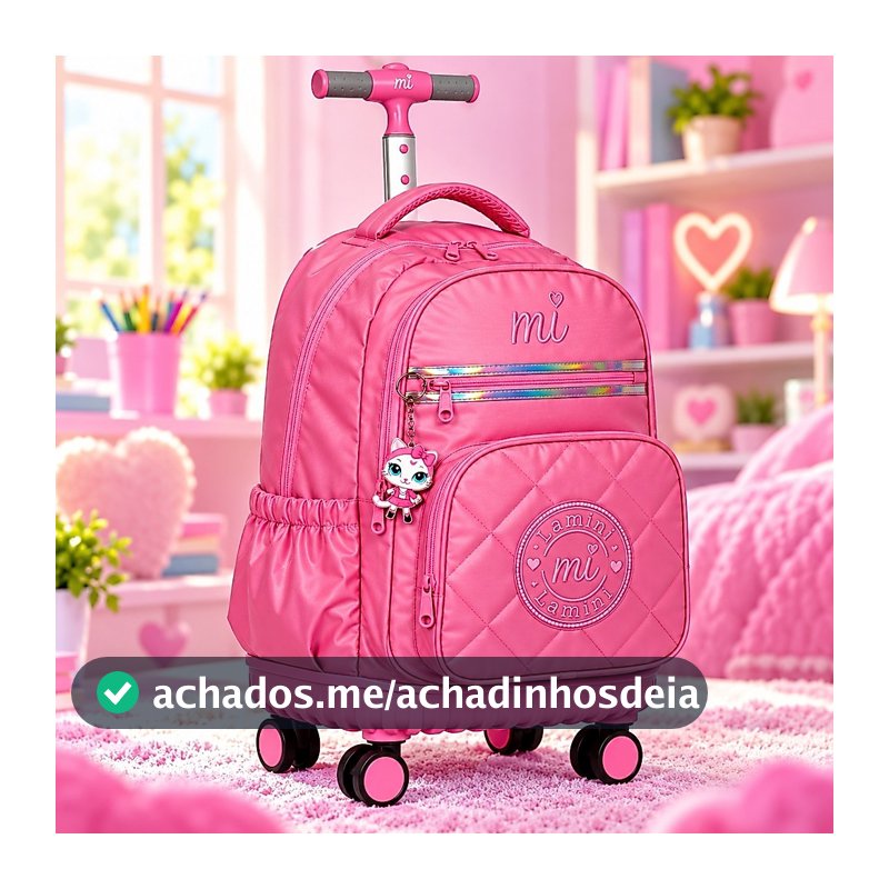 Mochila Malinha Infantil Lilás Matelassê com Rodas Giratórias e Pingente Gatinha