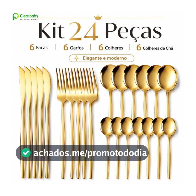 Kit 24 Aço  Talheres Dourado Inoxidável De Para Uso Em Casa E Restaurantes