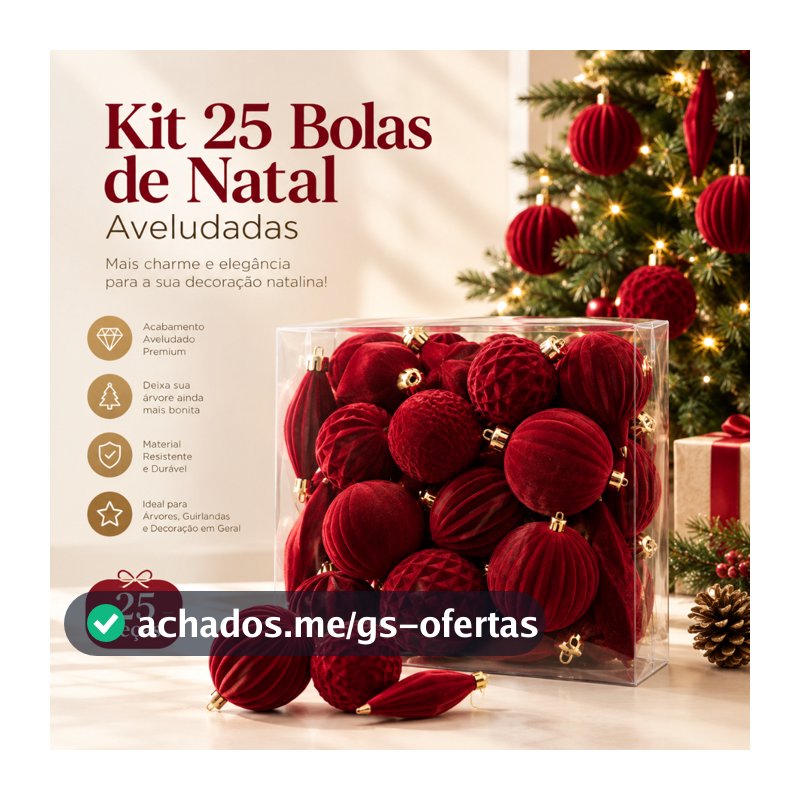 Kit 25 Bolas de Natal Aveludadas Enfeite Árvore de natal Decoração Natalina Luxuoso Elegante