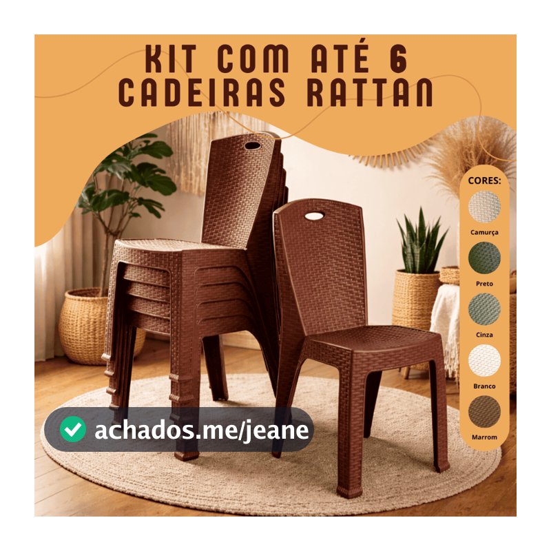 Cadeiras Rattan Kit 4 até 6 unidades Reforçada Empilhável Escritório Varanda Salão Área Lazer Cozinha ENVIO IMEDIATO