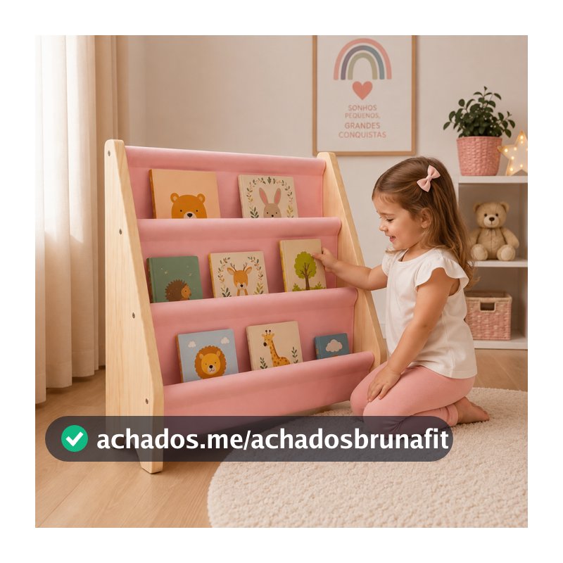 Estante Infantil Mini Rack Porta Livros Montessori Organizador Madeira Livreiro Montessoriano Rosa