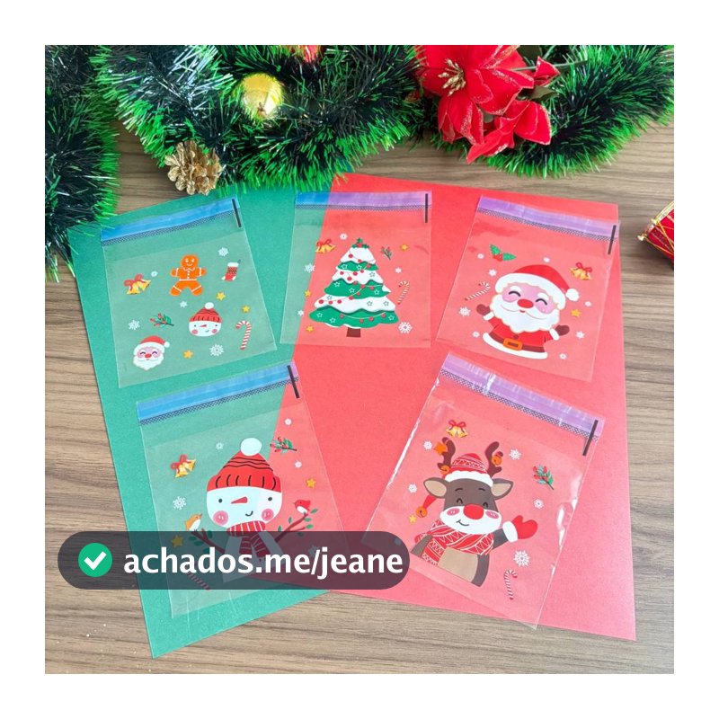 Saquinho de Natal pacote 50Un | Embalagem Presente Lembrancinha | Enfeite de Festa Natalina 10x10cm