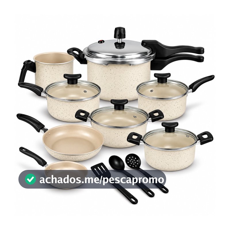 Jogo de Panelas Teflon Munique 11 Pçs com Panela de Pressão fechamento externo de 2.5L
