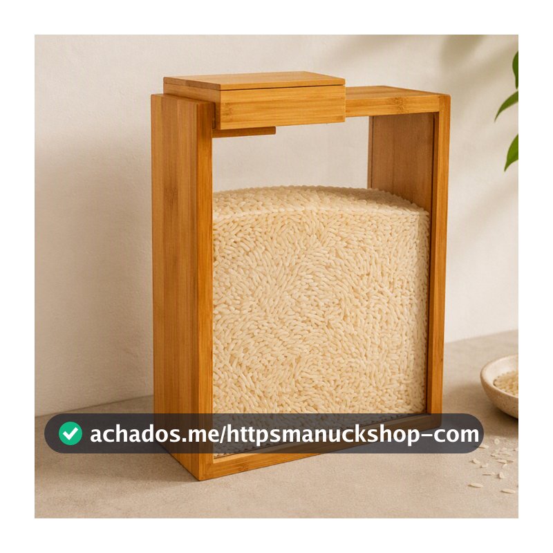 Organizador de Mantimentos Acrílico Transparente Tampa de Bambu com Ímã Pote Retangular para Cozinha Armário Grãos Café
