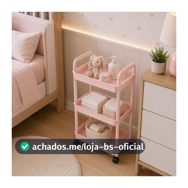 Carrinho Organizador Multiuso Pequeno 3 Andares Resistente Com Rodinhas Cozinha Banheiro Quarto Salão de Beleza 60cm alt
