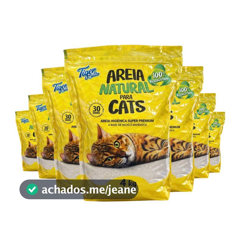 KIT COM 7 PACOTES AREIA HIGIÊNICA NATURAL BIODEGRADÁVEL MILHO E MANDIOCA PARA GATOS TIGER CATS 4KG