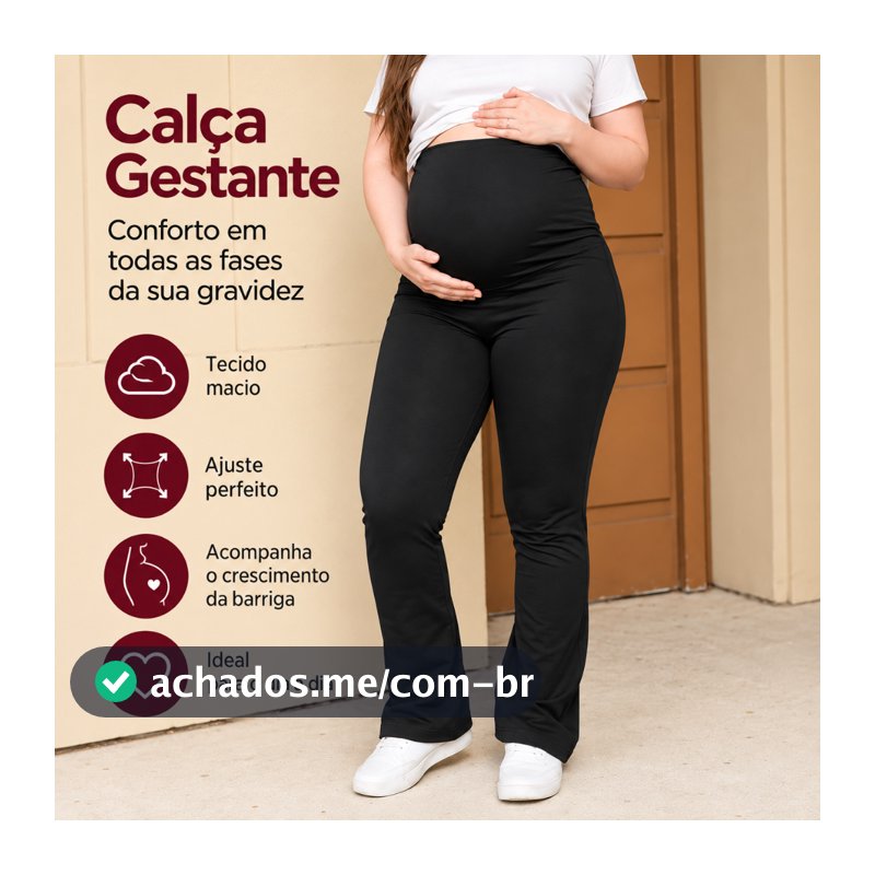 Calca Legging Gestante Flare Suporte Alto Barriga Conforto Calça Grávida Plus SIze Boca Larga