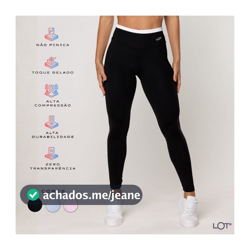 Calça Legging Academia Feminina Preta com cós Off White Fitness Poliamida Elevate
