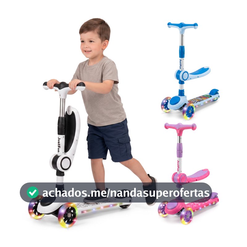 Patinete Infantil 3 Rodas 2 em 1 Assento Ajustável Luz LED Musical Dobrável Menino Menina
