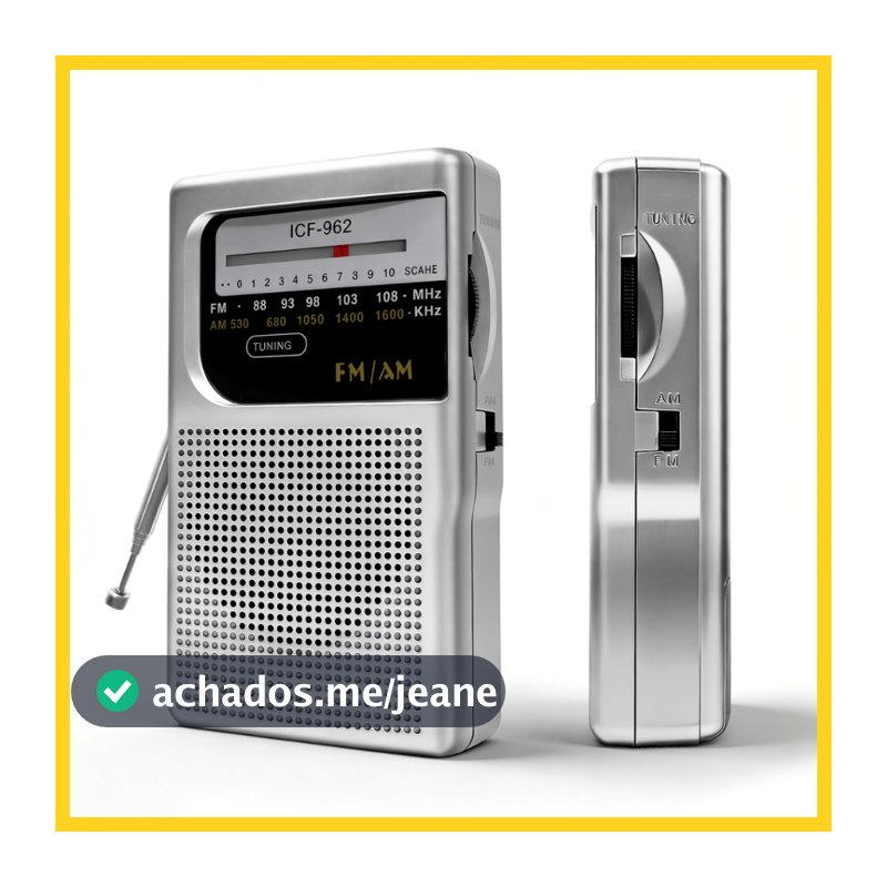 Mini Rádio Portátil AM FM Retrô com Bateria Recarregável e Pilha com Alça