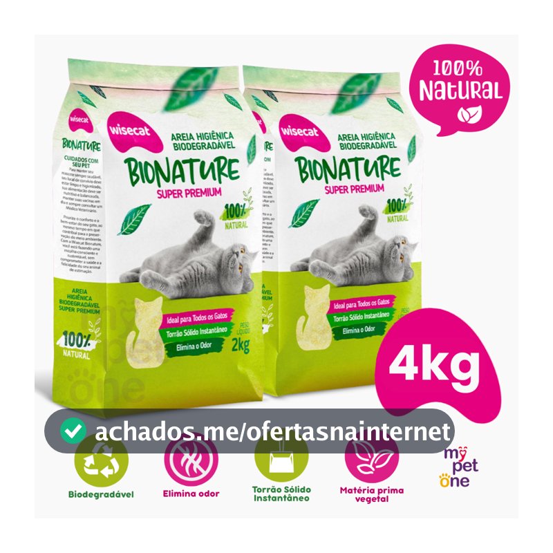 Kit 2 Areia Biodegradável 2 Kg Bionature para Gatos Wisecat