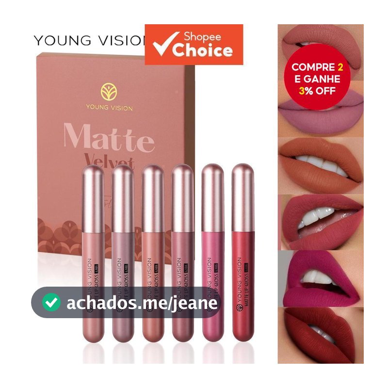 YOUNG VISION 6 Unidades De Luxo Veludo Fosco Kit Labial À Prova D'água De Transferência De Longa Duração Cor Suave Para