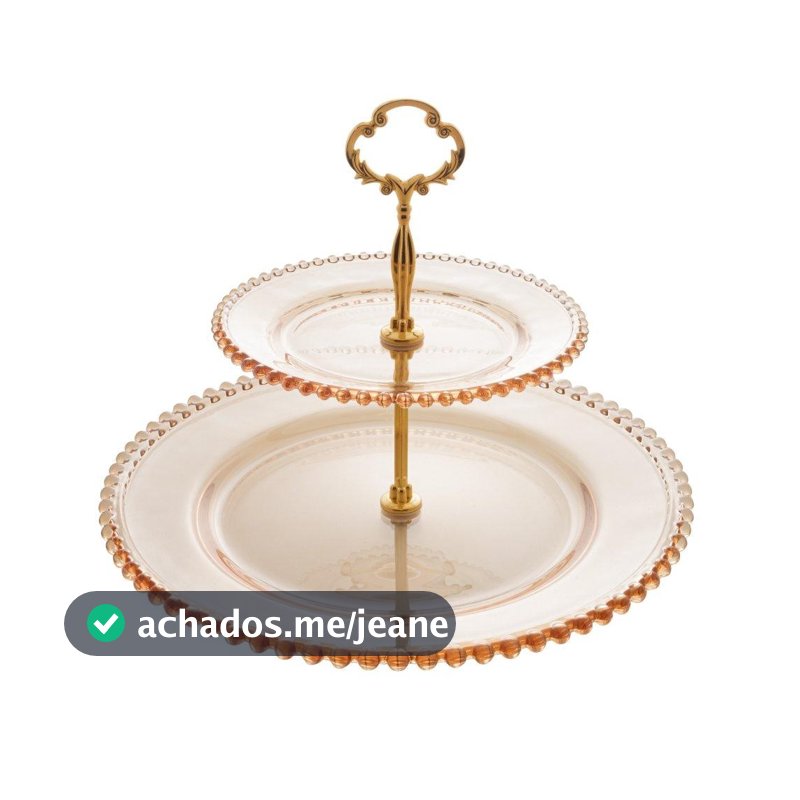 Prato Duplo para Doces Cristal Pearl Âmbar Metalizado Wolff 2 Andares para Sobremesas Frutas Festa Mesa Posta Decorativo