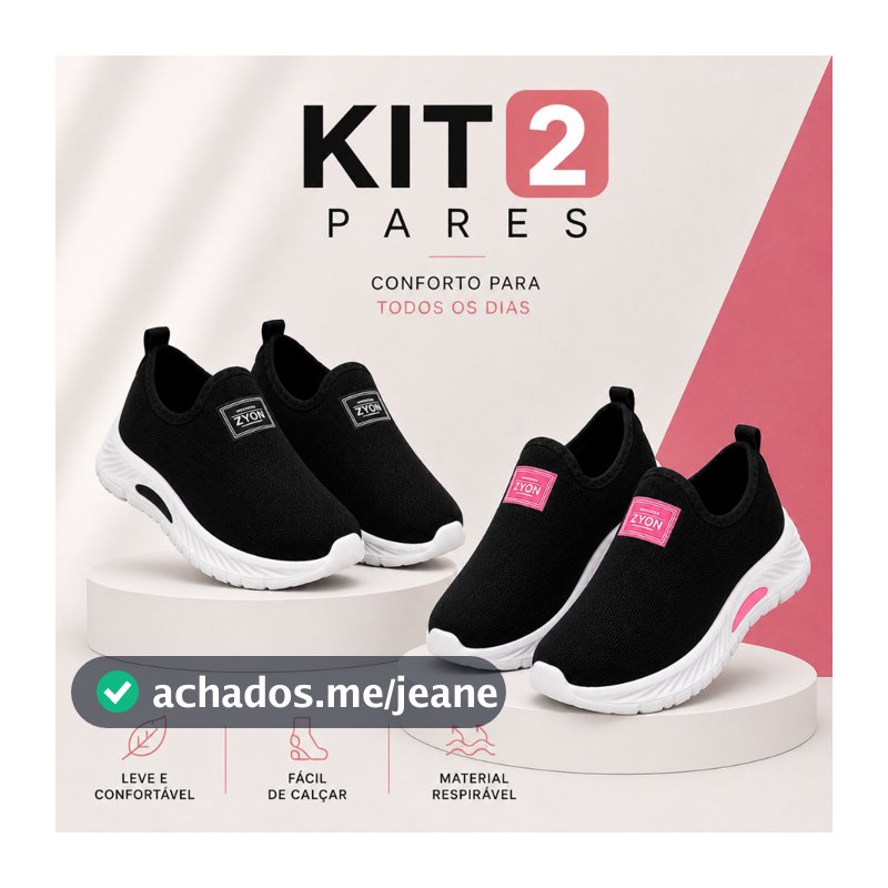 Kit 2 Pares Tenis Meia Slip On Confortavel Antiderrapante Leve Macio Calce Facil Academia Dia a Dia