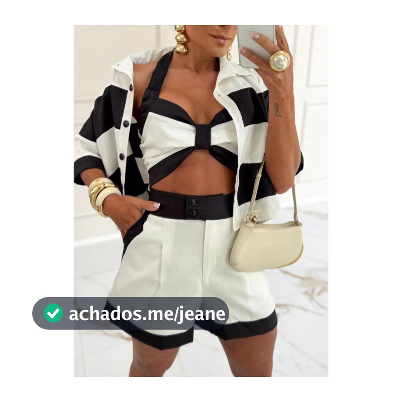 Conjunto vir. conjunto femenino 3 peças tecido marrante tamanho M G SHORTS COM FORRO + CAMISA MANGA CURTA E TOP SEM BOJO