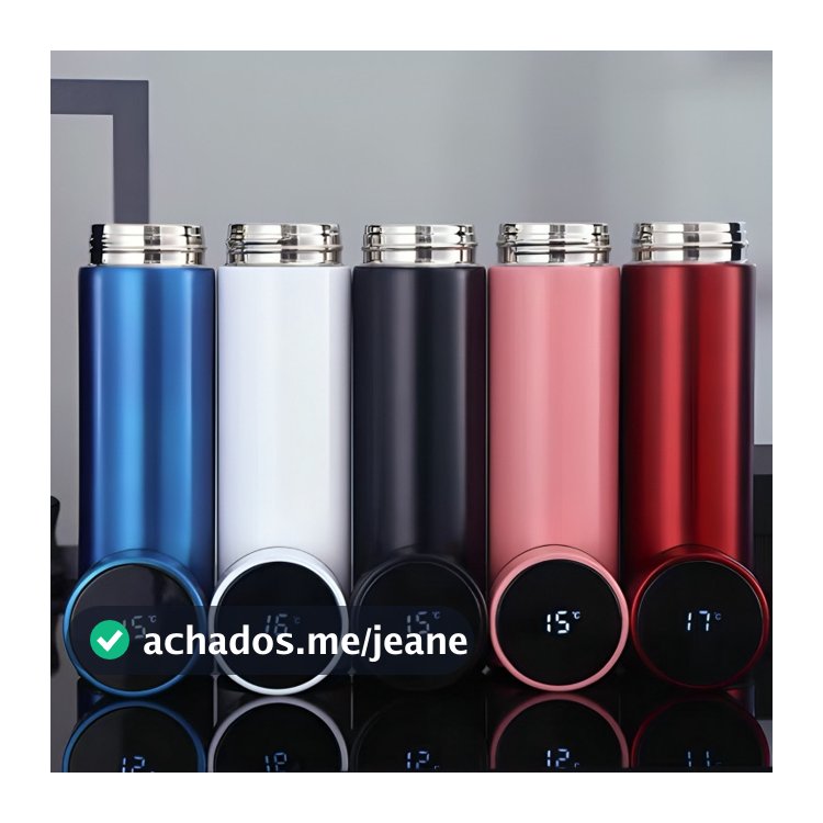 Garrafa Térmica Termômetro Com Visor Digital Led Em Aço Inox 500ml 7 Cores