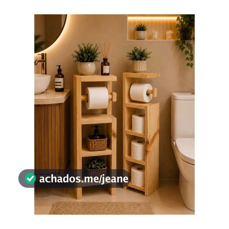 Porta papel higiênico com suporte para 3 ou 4 rolos Organizadores de banheiro em madeira pinus