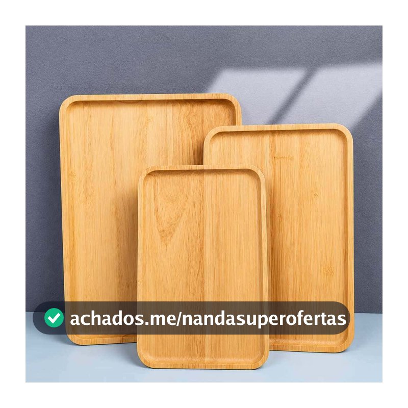 Kit 3 Bandejas Estilo Bambu Retangulares Café da Manhã Servir Organizar Decorar Cozinha