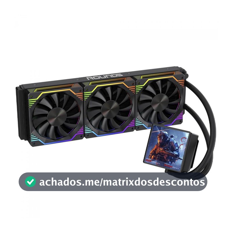 Water Cooler Round5 Zephyro Black, ARGB, 360mm, Com Display LCD, Intel-AMD, PWM, Preto, R5-WC-ZEPHYRO-360B-2224