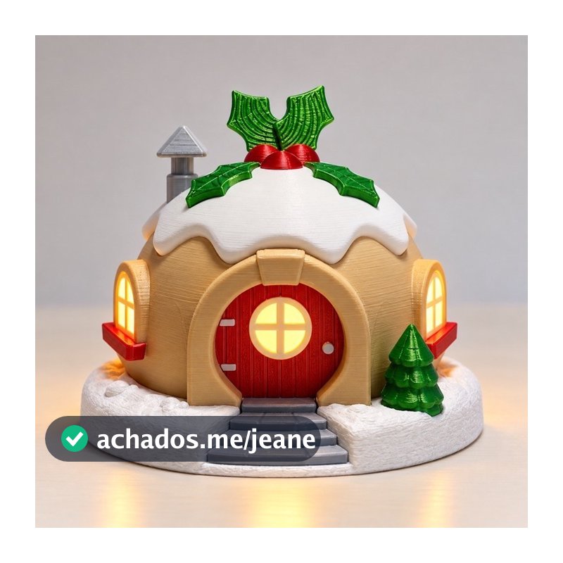 Luminária Casinha de Natal com LED Decoração Natalina Impressão 3D 10x8cm
