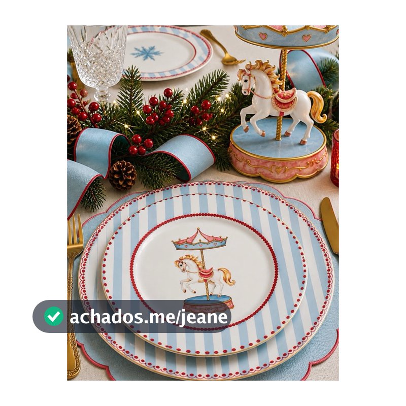 Pratos Rasos-Sobremesa Travessas-Boleira-xicaras c/Pires Linha Carrossel Natal Alleanza!!