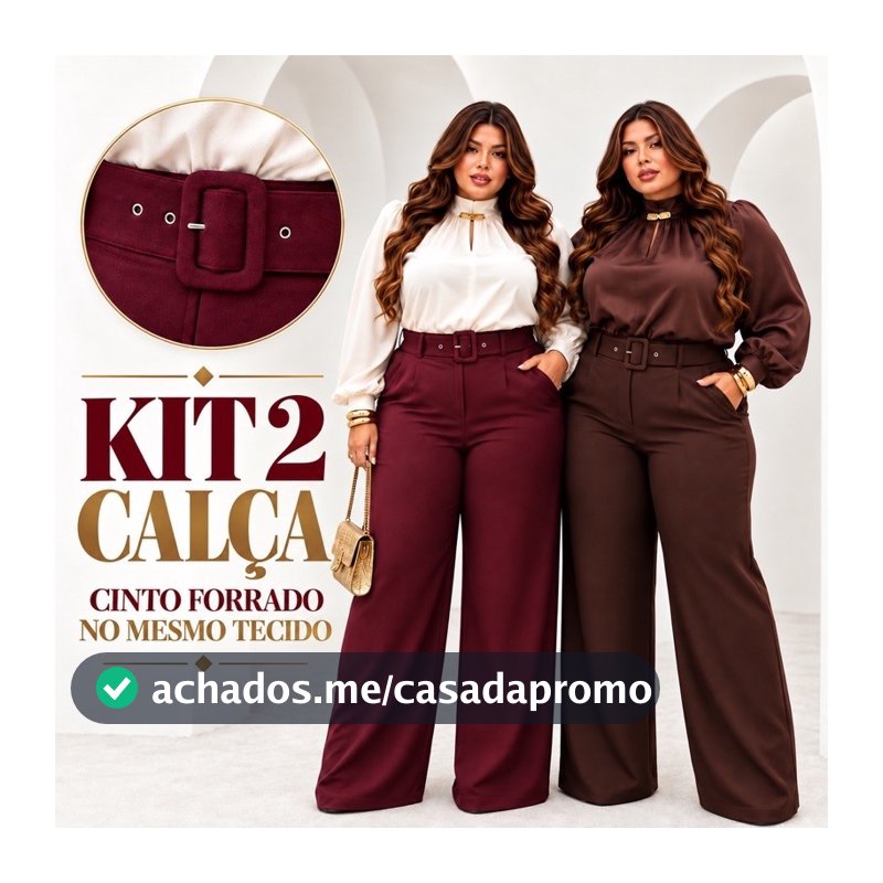KIT 2 Calça PLUS SIZE Pantalona Modesty Feminina Alfaiataria Premium Social Cintura Alta Tamanho 46 ao 52