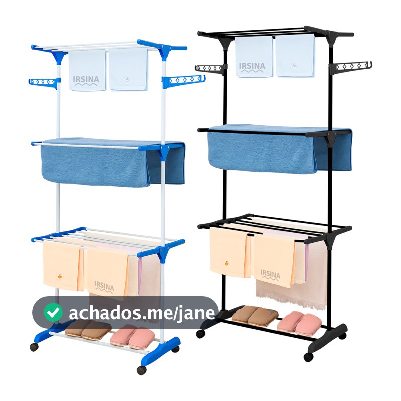 Varal De Chão 3 Andares Roupa Calcinha Dobrável Grade Reforçado com 4 Rodas Portátil e Compacto