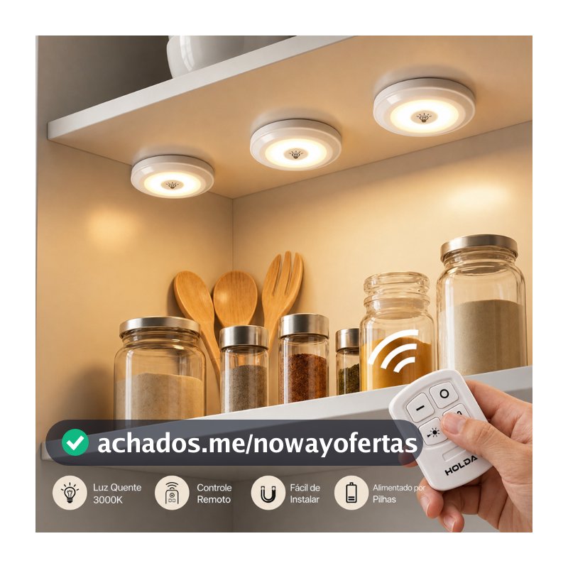 Kit 3 6 9 Spot Led Sem Fio Com Controle Remoto Luz Quente P/ Armario Nicho Closet Cozinha