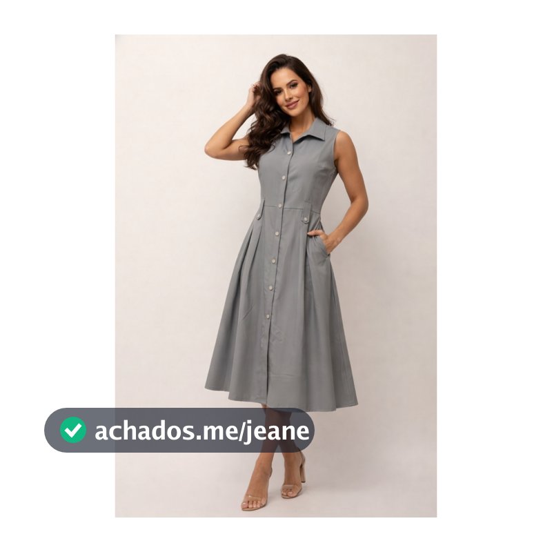 Vestido feminino midi ajuste solto Tecido Luis Twill elegante Botões na frente com bolso