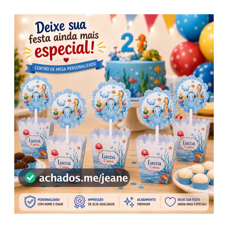 Kit Centro De Mesa Personalizado Festa Infantil Aniversário com Nome Idade Decoração Lembrancinha Vários Temas Crianças