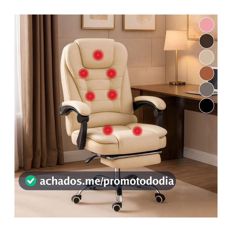 Cadeira De  Massagem Presidente Diretor Escritorio Base Giratória 7 Pontos de Massagem Em Couro Luxo