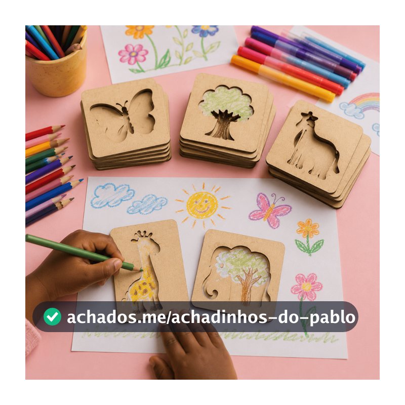 Kit 20 Moldes Vazados MDF Animais Natureza Objetos Infantil Para Pintura Desenho 7,5cm