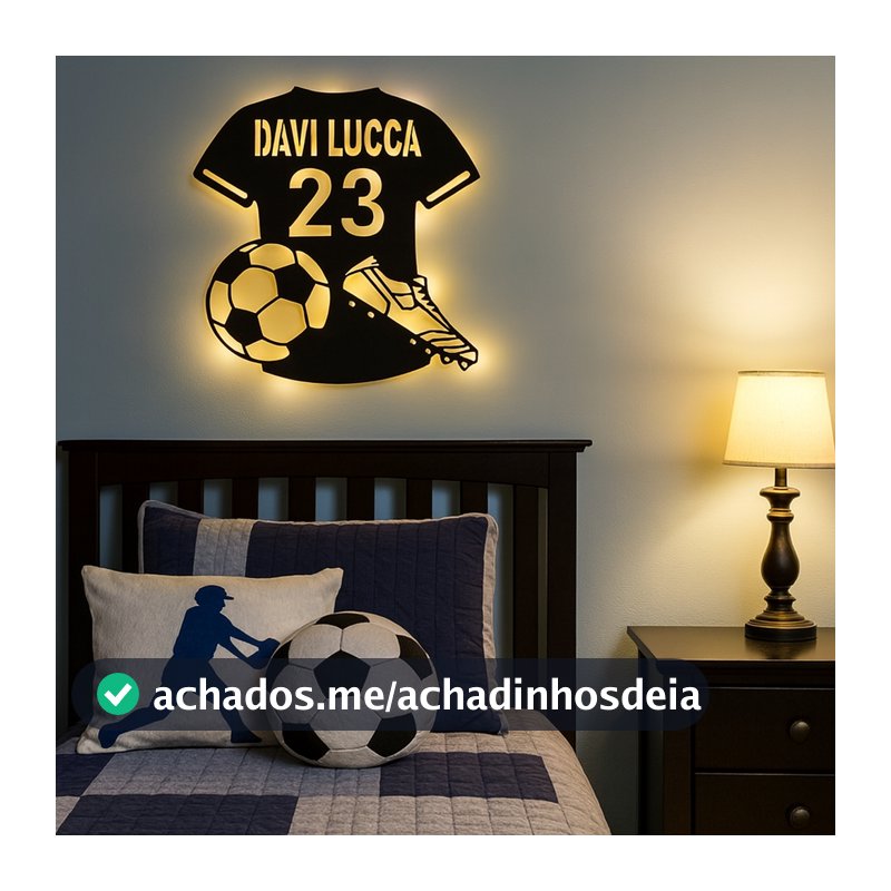 Luminária Camisa de Futebol Personalizada em MDF com LED | Nome e Número | Decoração Esportiva