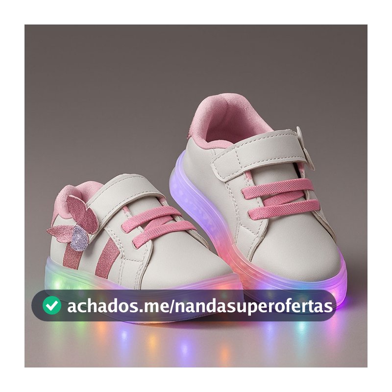 Tenis Infantil Com Led Meninas Borboleta Glitter Acende Pisca Lançamento